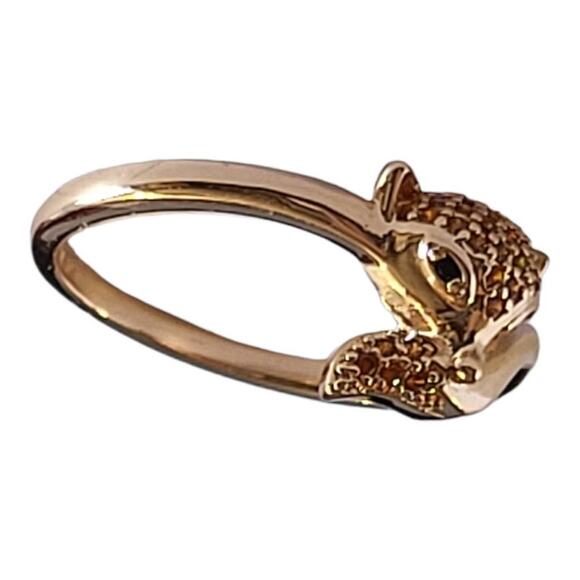 Gold Tone Dainty Fox Round Gold and Black Crytal Ring Size 9.5 - Picture 3 of 6